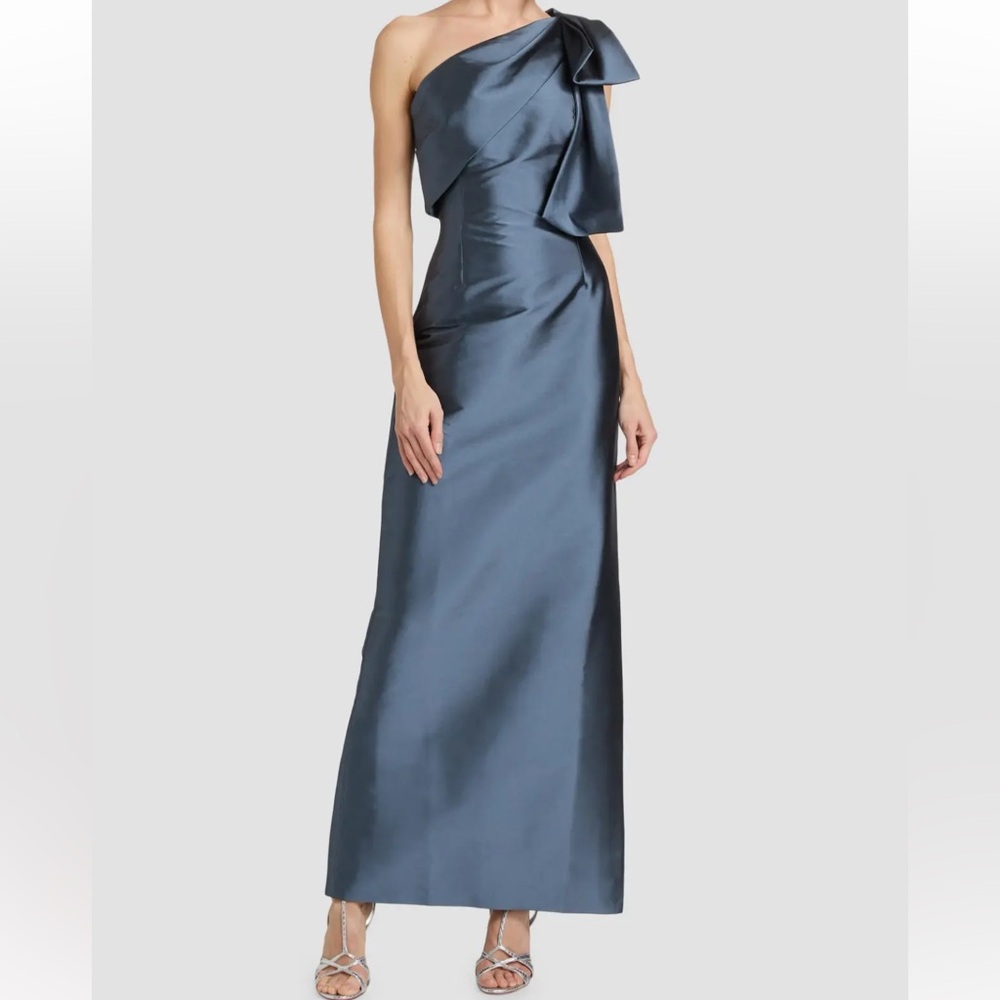 SACHIN BABI Bonne One-Shoulder Bow Column Gown blue, SIZE 10